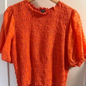 J. Crew Orange Smocked Ruffled Blouse